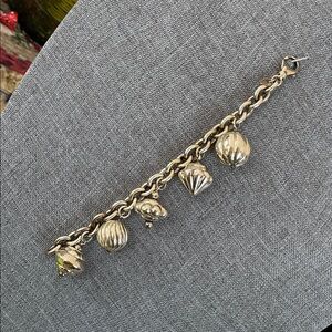Italian Sterling Silver Charm Bracelet with Textured Bead Charms - Women Jewelry